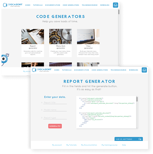 Example screen code generators page