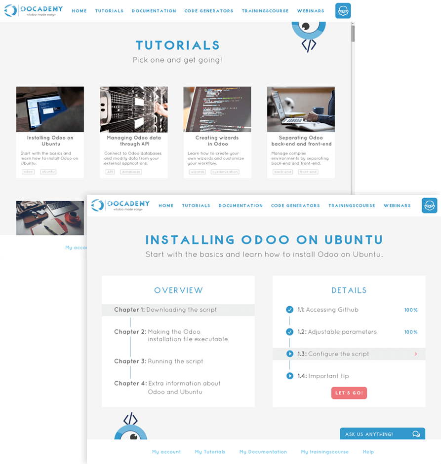 Example screen tutorial pages