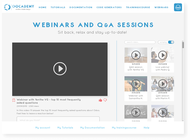 Example screen webinars page